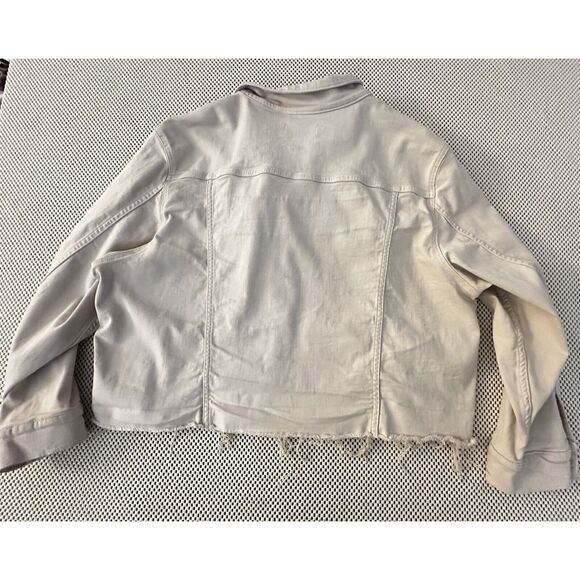 Rebel Wilson Jacket Moto Trucker Raw Fray Hem Women Sz 3X Cream Ivory Jean Style - Picture 7 of 11
